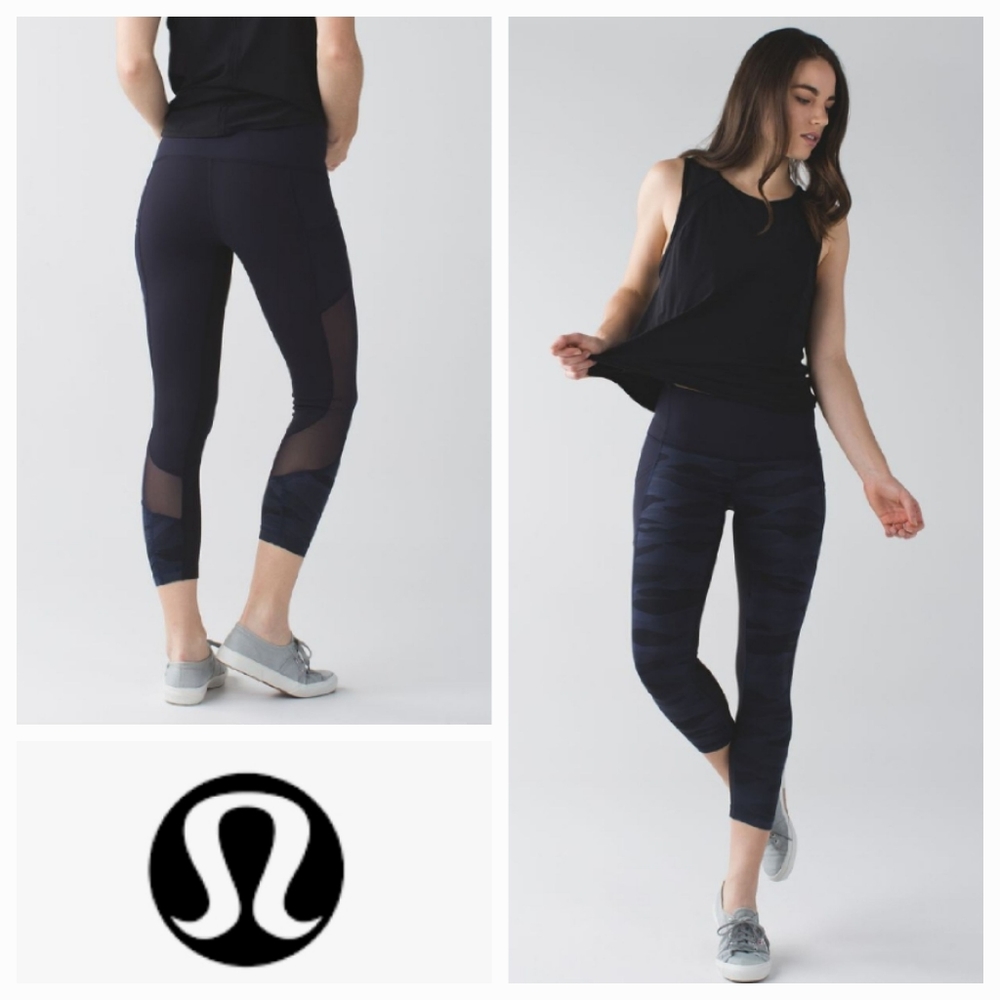 LULULEMON 6 Seek The Heat Crop Mini Coast Camo Deep Navy Black / Naval Blue